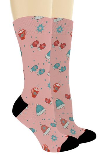 Discover Christmas Gifts Pink & Blue Winter Hats and Mittens Print Socks