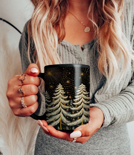 Discover Linocut Style Christmas Gift Mug