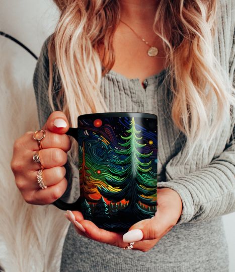 Discover Festive Christmas Mug - Linocut Style Gift for Coffee Lovers