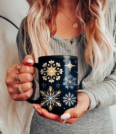 Discover Large Christmas Mug - Linocut Style Holiday Gift