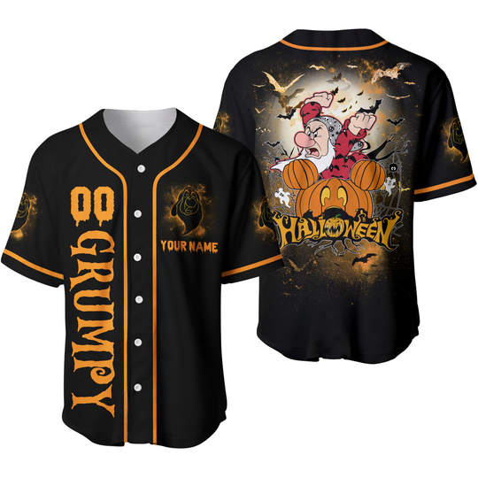 Discover Personalized Grumpy Mouse Ear Head Pumpkin Halloween Baseball Jersey Shirt