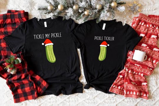 Discover Christmas Couple Matching T-shirts, Tickle My Pickle Shirt, Pickle Tickler Tee