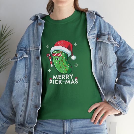 Discover Merry Pickmas Cotton T-shirt, Christmas Pickle T Shirt