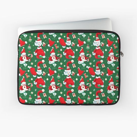 Discover Holiday santas on green Laptop Sleeve