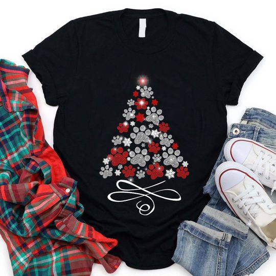 Discover Paw Christmas Tree Shirt, Dog Christmas Shirt, Funny Dog Shirt