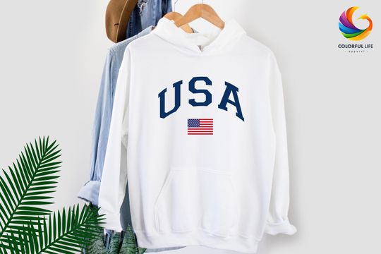 Discover USA Flag Hooded Sweatshirt, Gift For Christmas, American Flag Hooded Sweatshirt, July 4th Sweatshirt