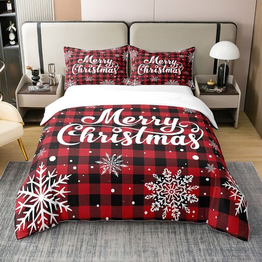 Discover Xmas Snowflake Cotton Duvet Cover, Merry Christmas Bedding Set