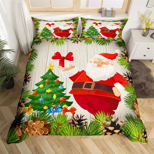 Discover Christmas Pine Duvet Cover, Cartoon Santa Claus Bedding Set