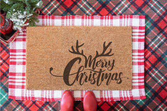 Discover Merry Christmas Doormat Minimalist Rustic Reindeer Entry Rug