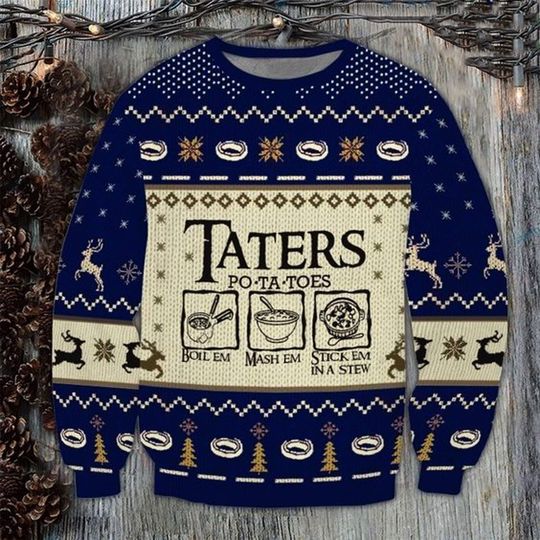 Discover Taters Potatoes Ugly Christmas Sweater, Xmas Sweater