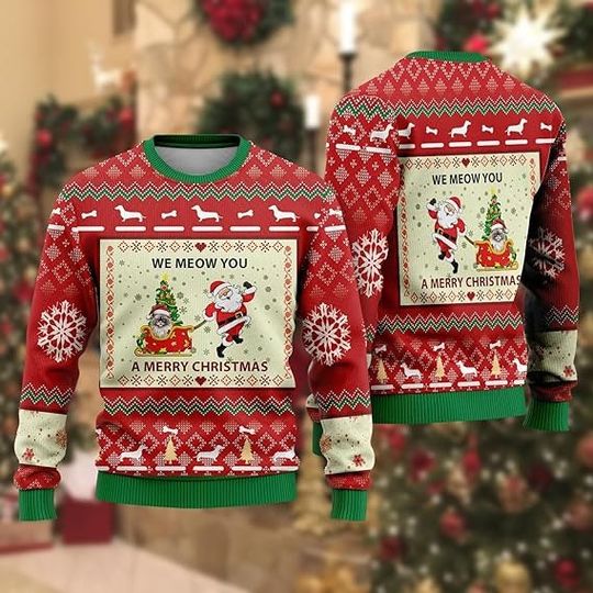 Discover Santa & Cat Ugly Christmas Sweaters - Merry Christmas Mens Sweater
