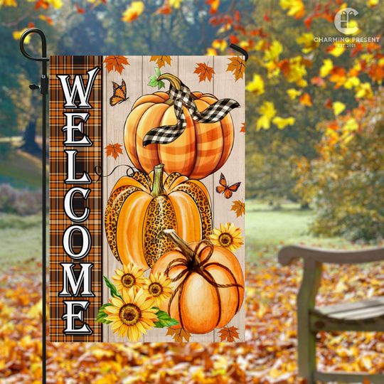 Discover Fall Garden Flag, Polka Dot Pumpkin Flag, Autumn Flag