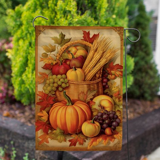 Discover Autumn Harvest Flag, Cornucopia Harvest Thanksgiving Garden Flag
