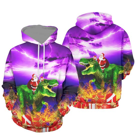 Discover Santa Dinosaur Christmas 3D Hoodie