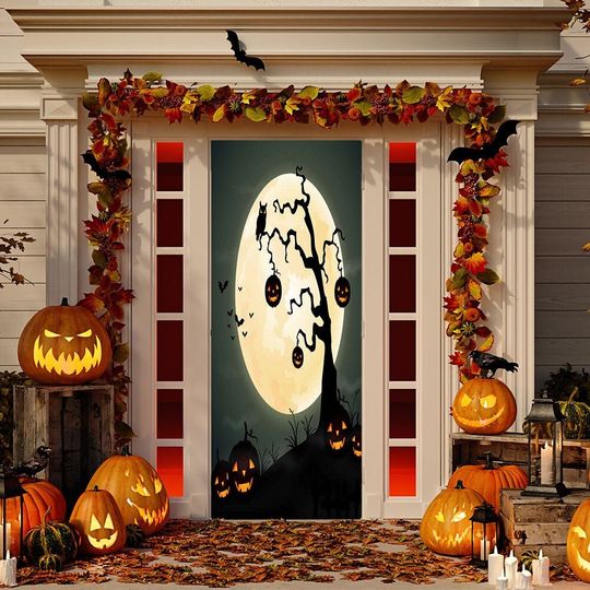Discover Scary Pumpkin Tree Self-Adhesive Door Cover Sticker