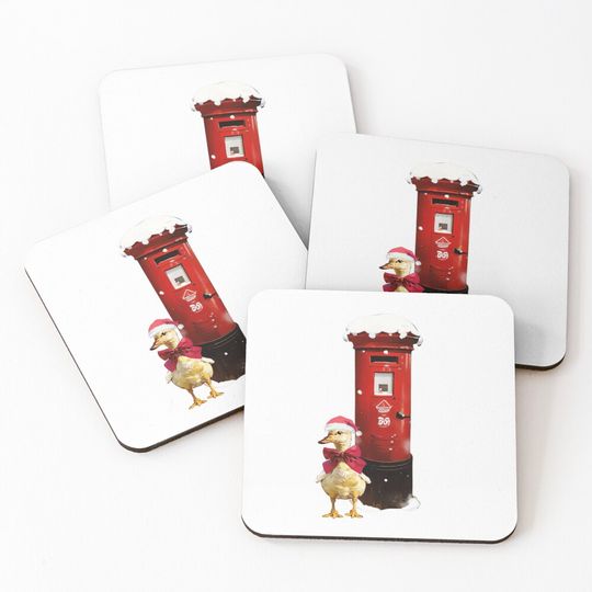 Discover Cute yellow duck standing next to a postbox Coasters