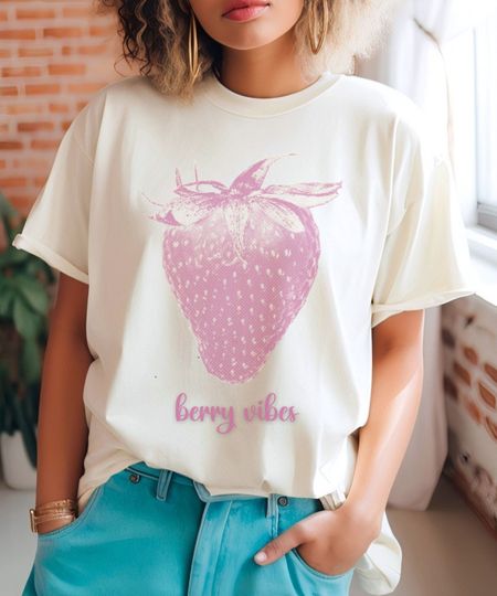 Discover Women's Ivory  Strawberry Vibes T-Shirt, Casual Style