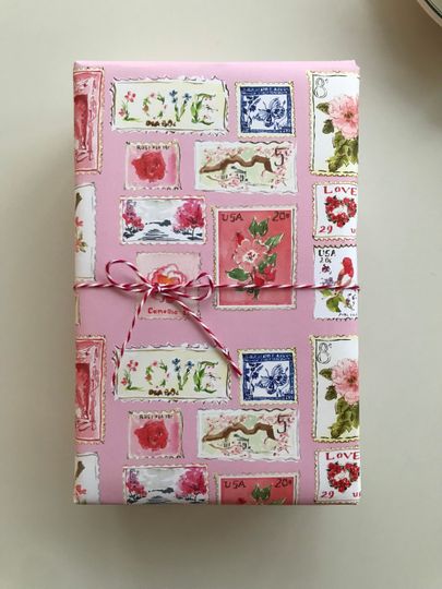 Discover Wrapping Paper: Vintage Stamps Pink {Gift Wrap, Valentine's Day, Birthday, Holiday, Christmas}