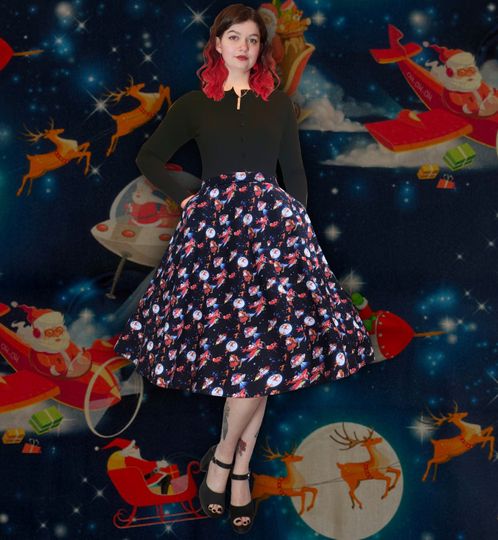 Discover UFO Santa Claus Alien Christmas Red Skater Skirts