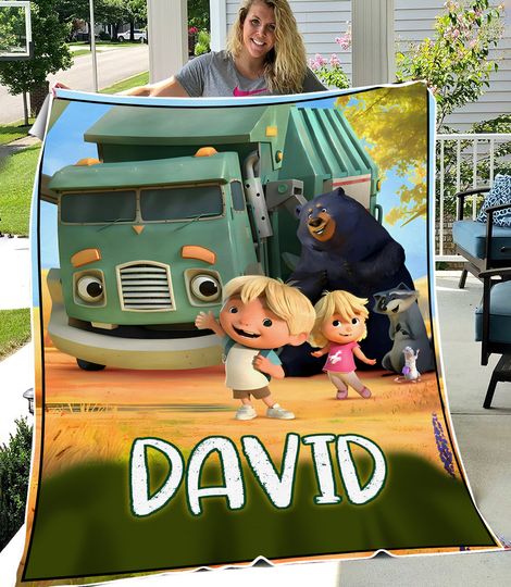 Discover Trash Truck Cartoon Characters Blanket