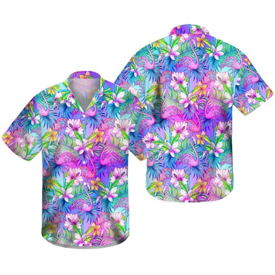 Discover 3D Pink Flamingo Tropical Aloha Hawaiian Shirt