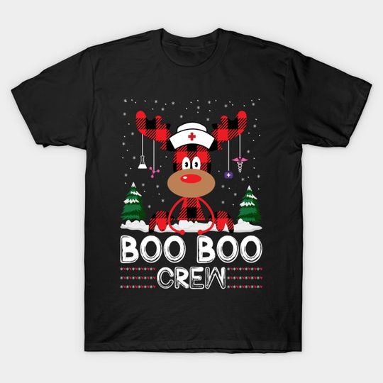 Discover Christmas Boo Boo Crew Funny Xmas Nursing Reindeer Nurse T-Shirt