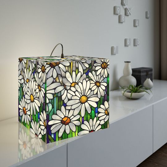 Discover April Birthday Themed Faux Stained Glass Light Cube Lamp