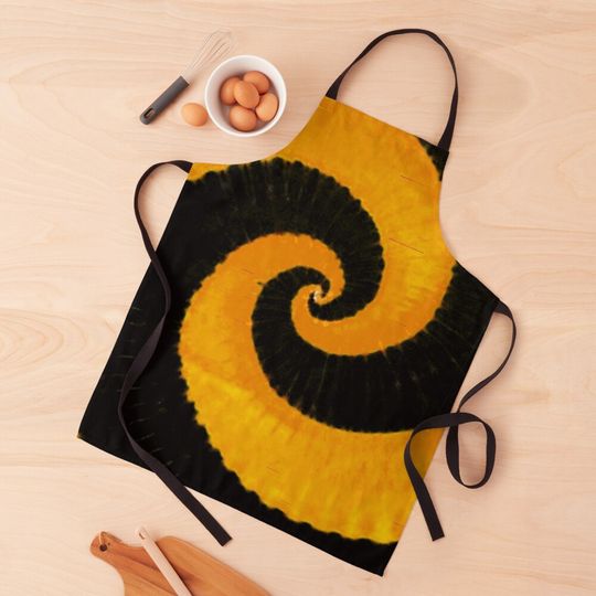 Discover Spiral Golden Yellow Black Tie Dye Kitchen Apron