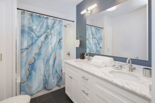 Discover Blue Marble Pattern Boho Chic Abstract Art Design Shower Curtains