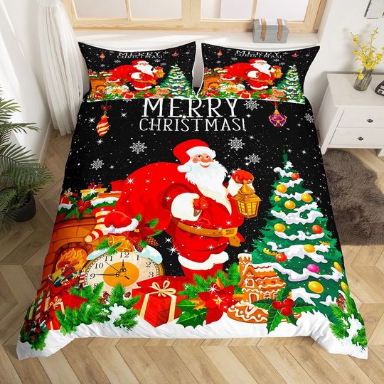 Discover Christmas Santa, Xmas Gifts Pine Tree Jingle Bell Bedding Set