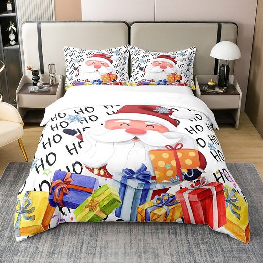 Discover Christmas Santa 100% Cotton Duvet Cover, Xmas Gifts Colorful Graffiti Bedding Set