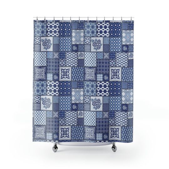 Discover Vintage Blue Quilted Pattern Patchwork Shower Curtains