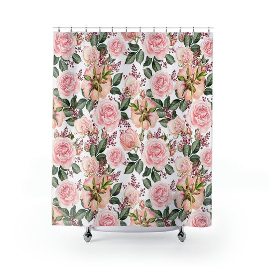 Discover Floral Pink Rose Pattern Shower Curtains