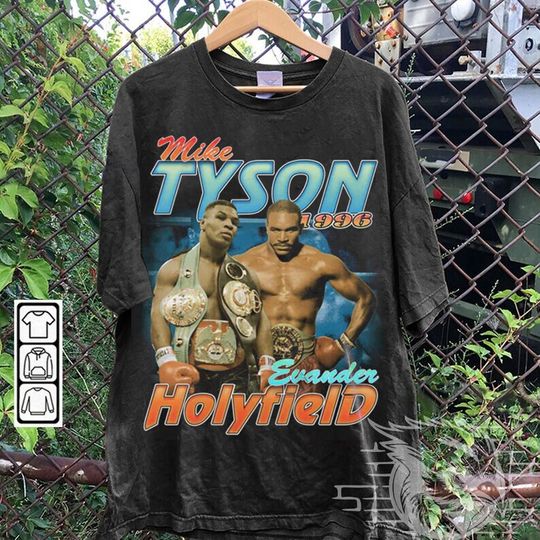 Discover Vintage Bootleg Style Mike Tyson Evander Holyfield Shirt, Mike Tyson Boxing T-Shirt