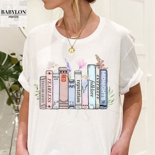 Discover Music Albums As Books T-Shirt, Floral TS Merch Top