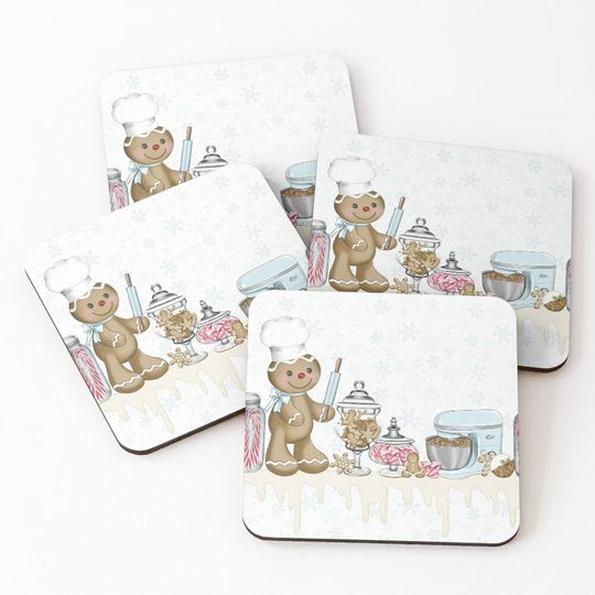 Discover Cute Xmas Gingerbread Man Chef Cookies Biscuits Jar Gingerbread Man Christmas Gift Coasters