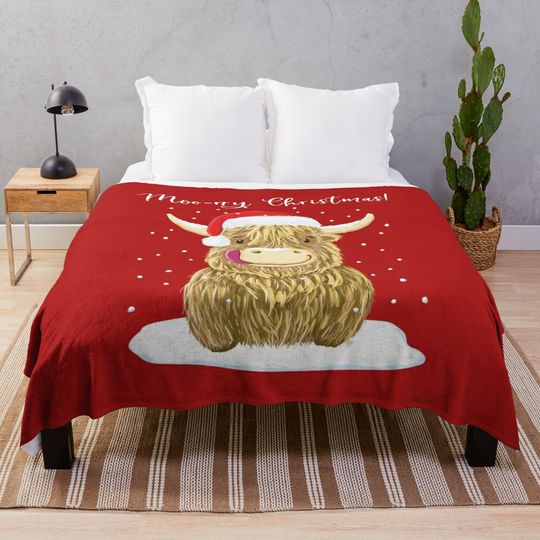 Discover Scottish Highland Cow, Moo-rry Christmas Wee Hamish Throw Blanket