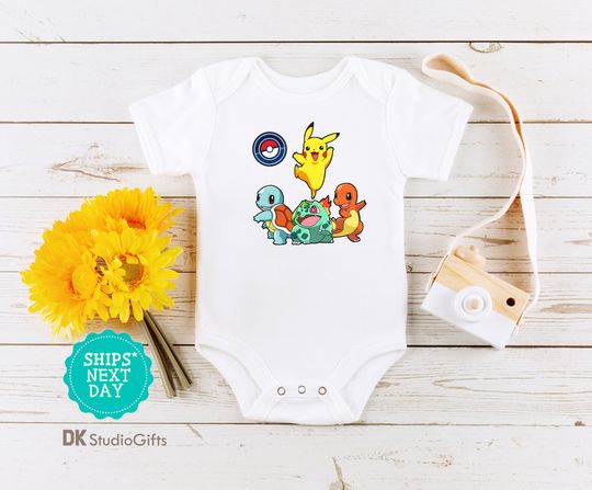 Discover PKM Characters and Pokeball Inspired Baby onesie