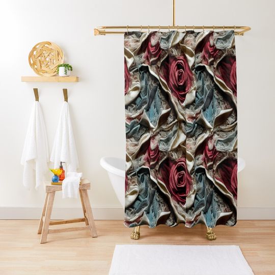Discover Vintage Silk Red Rose Denim and Lace Floral Quilt