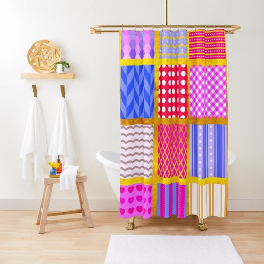 Discover Golden Moroccan Funky Stripe Polka Dot Print Shower Curtain