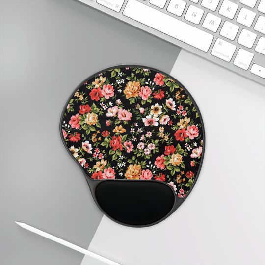 Discover Vintage Cottagecore Flower Design Ergonomic Mouse Pad with Wrist Support, Cute Rest, Comfortable for Home Office Gaming Working