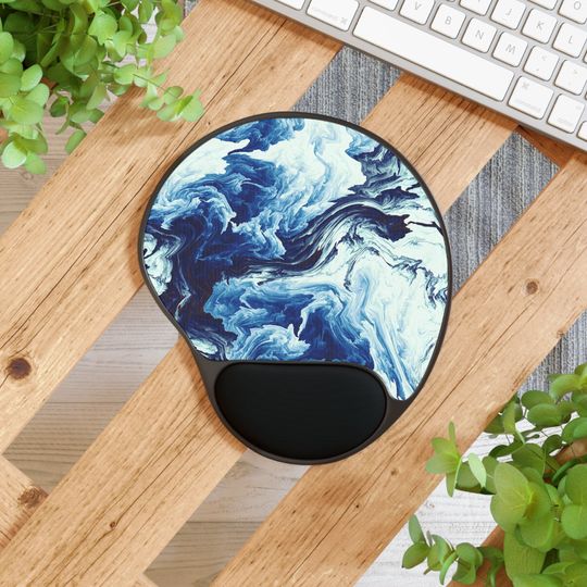 Discover Wavy Light and Dark Blue Marble Wrist rest mouse pads