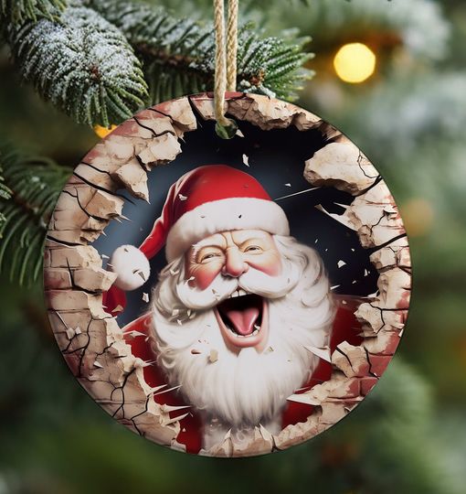 Discover Santa Claus Ornament Sublimation, Crack Wall Hole Santa Claus Ornament