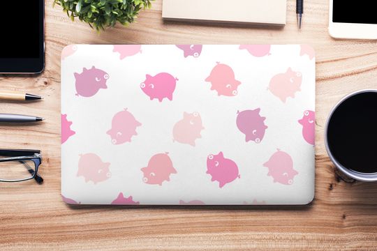 Discover Shades of Pink Cute Cartoon Pigs on White Laptop Skins