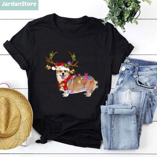 Discover Christmas Corgi Reindeer T-shirt, Santa's Hat Corgi Tee