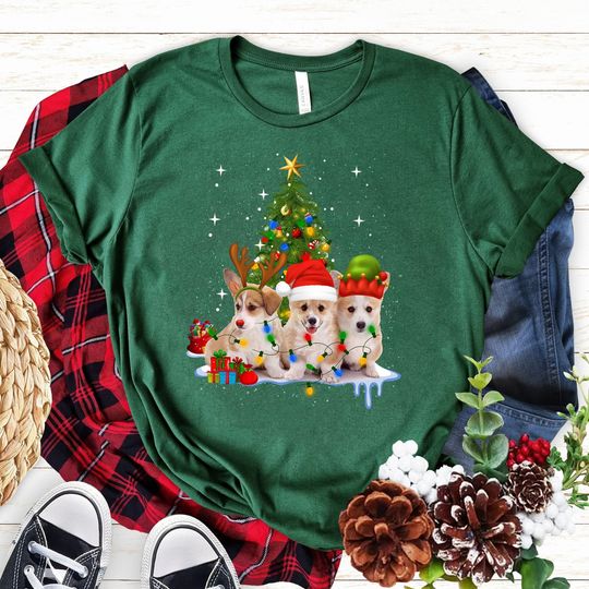 Discover Funny Christmas Corgi Shirt, Corgi Christmas Tree Lights Shirt