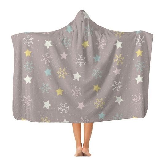 Discover Christmas Stars & Snowflakes Pattern Hooded Blanket Super Soft Snuggle Hoodie