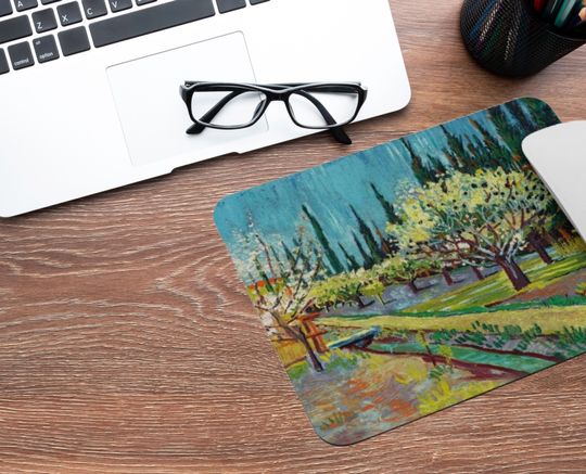 Discover Van Gogh Orchards Bordered by Cypresses Painting Mouse Pad
