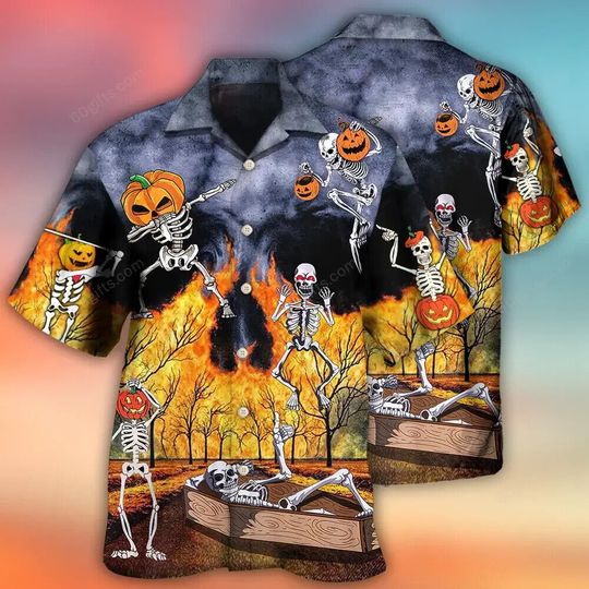 Discover Happy Halloween Hawaiian, Skeleton Party Pumpkin Burning Scary