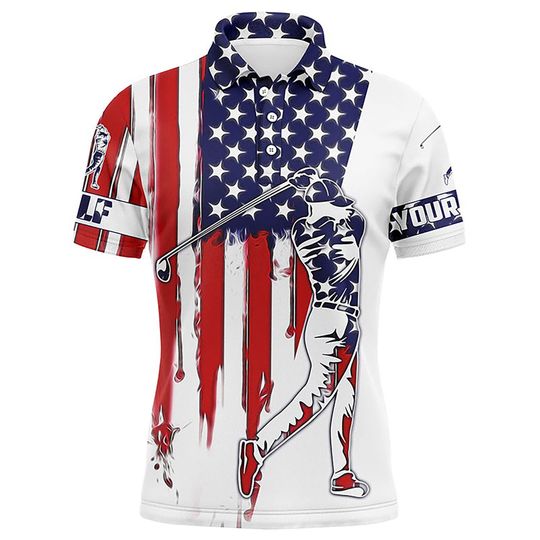 Discover American Flag Mens golf Custom Name Patriot 3D Polo Shirt